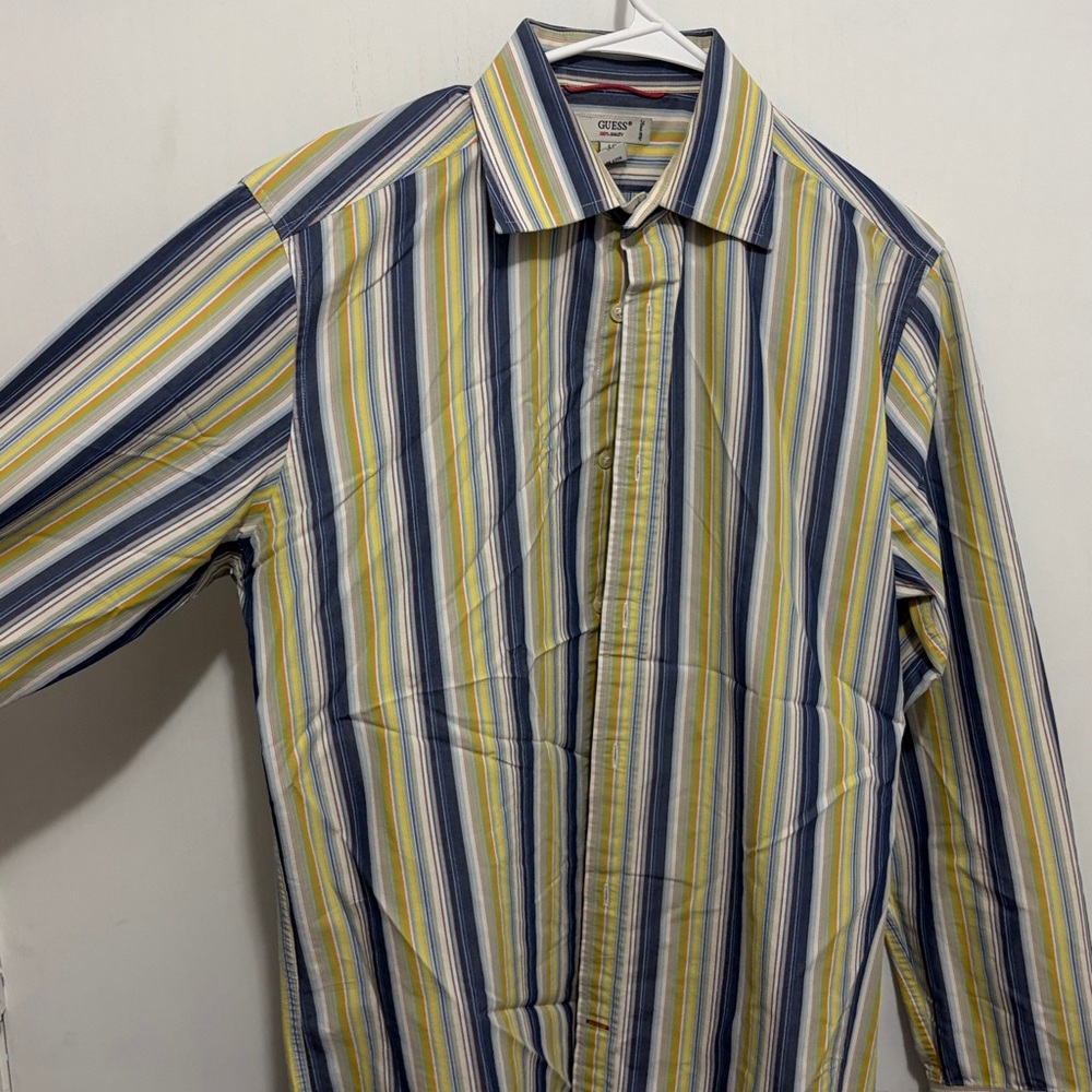 Guess Yellow and Blue Casual Button Down Shirt